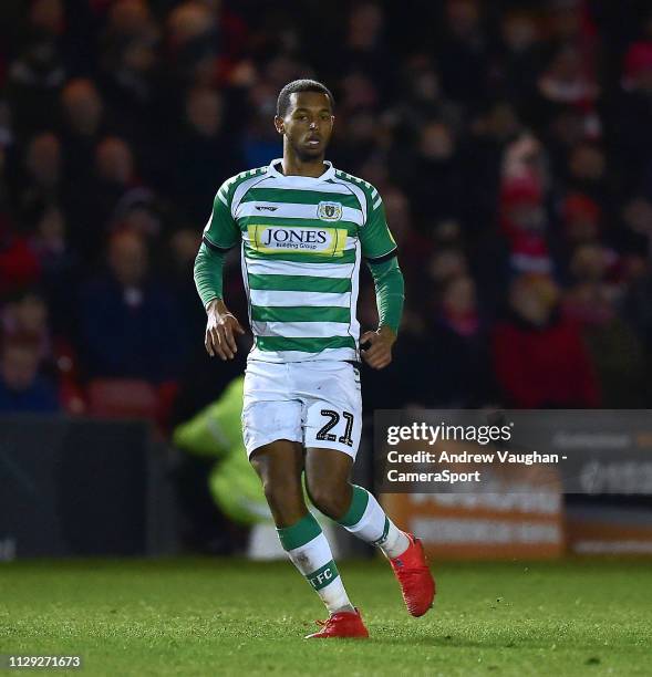 Yeovil Town's Josh Grant during the Sky Bet League Two match between Lincoln City and Yevoil Town at Sincil Bank Stadium on March 8, 2019 in Lincoln,...