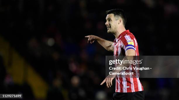 Lincoln City's Jason Shackell during the Sky Bet League Two match between Lincoln City and Yevoil Town at Sincil Bank Stadium on March 8, 2019 in...