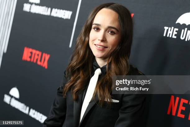 Ellen Page attends the premiere of Netflix's "The Umbrella Academy" at ArcLight Hollywood on February 12, 2019 in Hollywood, California.