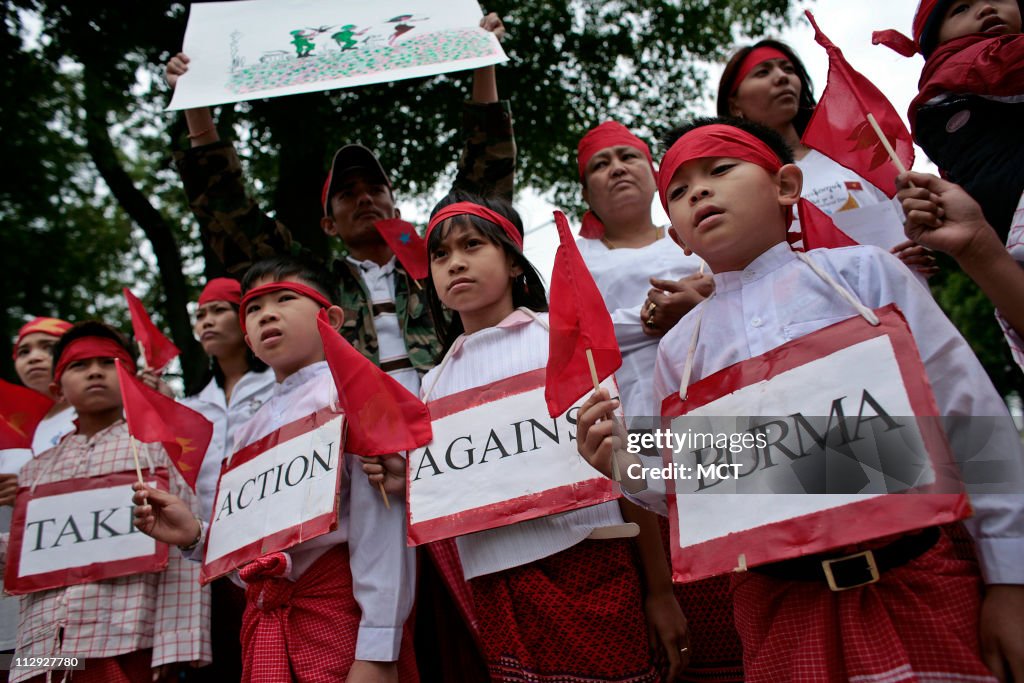 A group of demonstrators gather outside Embassy of the Union