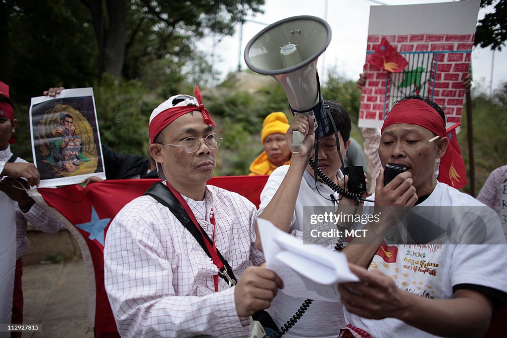 A group of demonstrators gather outside Embassy of the Union