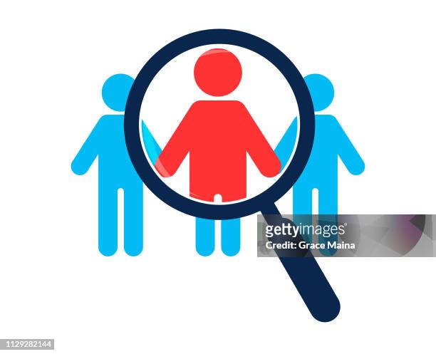 standing out from the crowd through a magnifying glass lens - magnifying glass stock illustrations