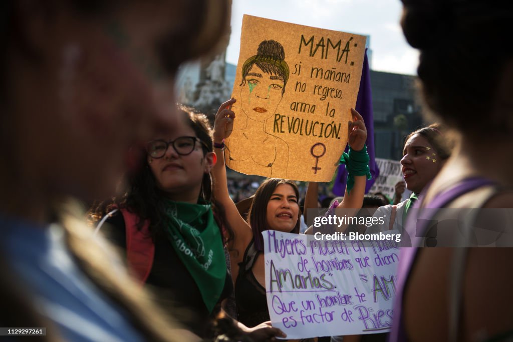 Demonstrators Attend An International Women's Day Rally