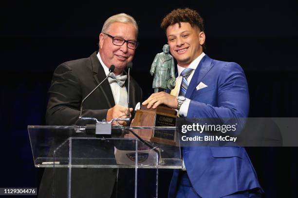 Ron Jaworski and Patrick Mahomes from the Kansas City Chiefs and winner of the 60th Annual Bert Bell Award for Professional Player of the Year...