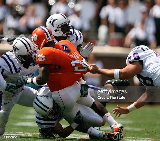 Clemson sophomore running back C.J. Spiller is stopped for no gain during the first quarter, Saturday, September 15 as Clemson mashed Furman 38-10 at...