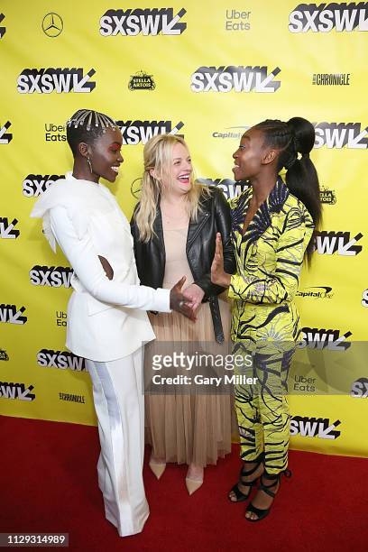 Lupita Nyong'o, Elisabeth Moss and Shahadi Wright Joseph attend the premiere of "Us" at the Paramount Theater during the 2019 SXSW Conference And...