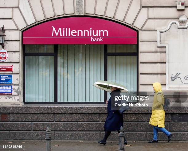 Branch of the Millenium bank is seen in Bydgozcz, Poland on March 8, 2019.