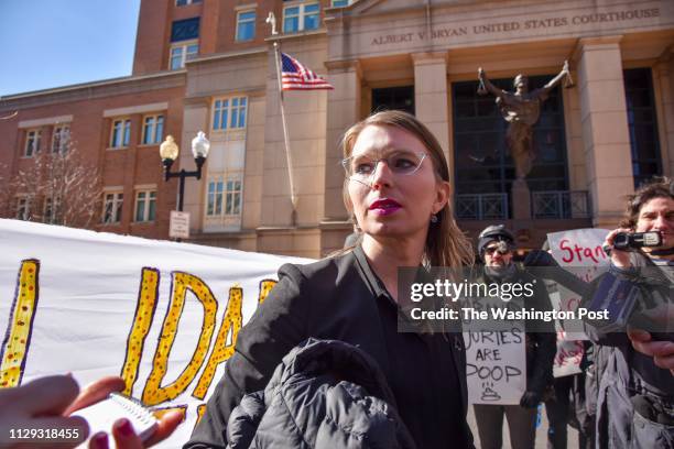 Chelsea Manning leaves the Albert V. Bryan U.S. District Courthouse on Tuesday, March 5 in Alexandria, VA. Manning has been subpoenaed to testify...