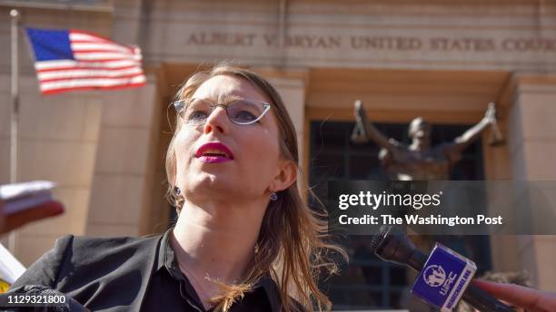 Chelsea Manning leaves the Albert V. Bryan U.S. District Courthouse on Tuesday, March 5 in Alexandria, VA. Manning has been subpoenaed to testify...