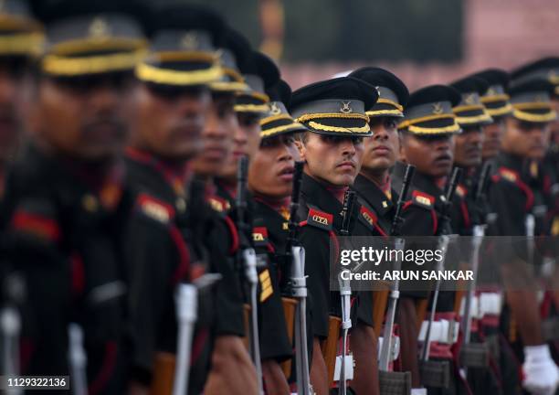 Indian army cadets march during their graduation ceremony at the Officers Training Academy in Chennai on March 9, 2019. - A total of 142 cadets...