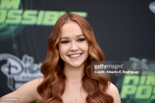 Sadie Stanley attends the premiere of Disney Channel's "Kim Possible" at The Television Academy on February 12, 2019 in Los Angeles, California.