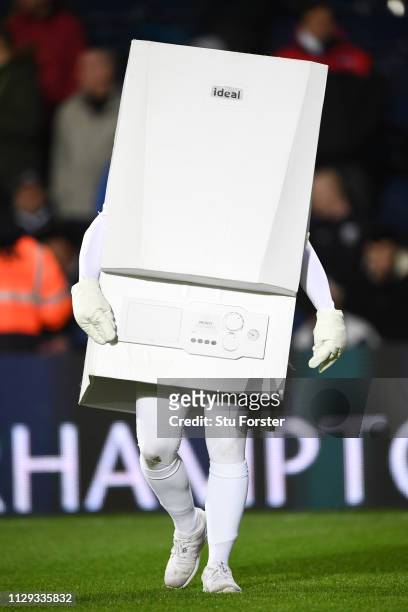 Sponsor Ideal Boiler mascot parades around the ground before the Sky Bet Championship EPL match between West Bromwich Albion and Nottingham Forest at...