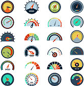 Speedometer symbols. Level fuel rating indication score graph guage vector pictures set