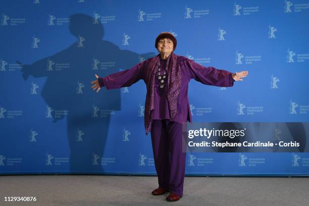 Agnes Varda poses at the "Varda By Agnes" photocall during the 69th Berlinale International Film Festival Berlin at Grand Hyatt Hotel on February 13,...