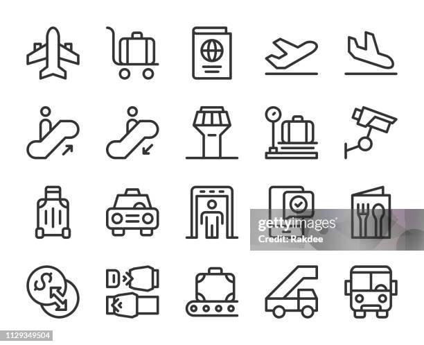 ilustrações de stock, clip art, desenhos animados e ícones de airport - line icons - tabela de chegadas e saídas