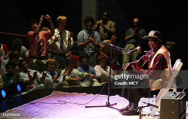 David "Honeyboy" Edwards performs before students of Georgetown Preparatory School in North Bethesda, Maryland, Thursday, October 4, 2007. The Blues...
