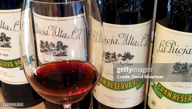 La Rioja Alta winery's Gran Reserva 904 Tempranillo and Graciano blend 2009 and 1997 vintages are served to visitors at the end of their tour of the...