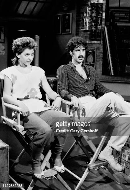 American actress Moon Unit Zappa and her father, musician Frank Zappa , sit beside one another during an interview at MTV Studios, New York, New...