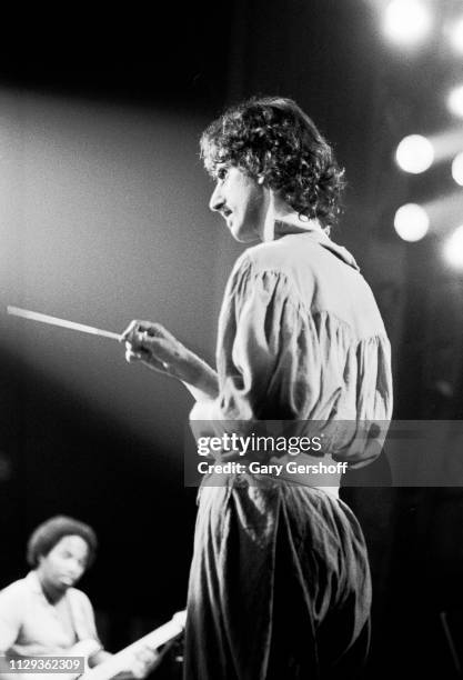 American musician Frank Zappa performs on stage at the Palladium, New York, New York, October 31, 1981.