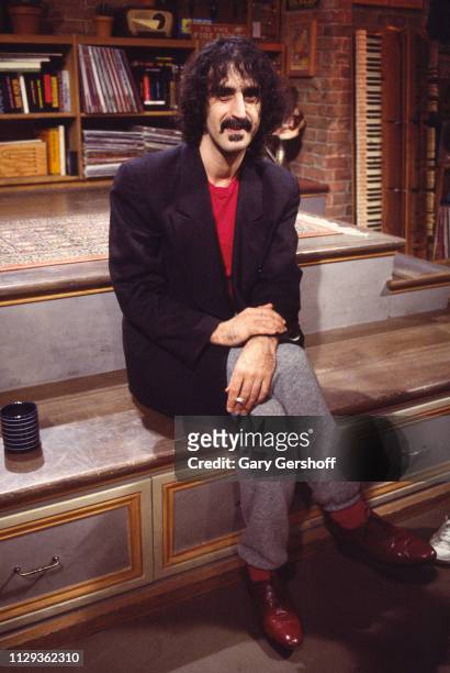 Portrait of American musician Frank Zappa at MTV Studios, New York, New York, June 17, 1983.