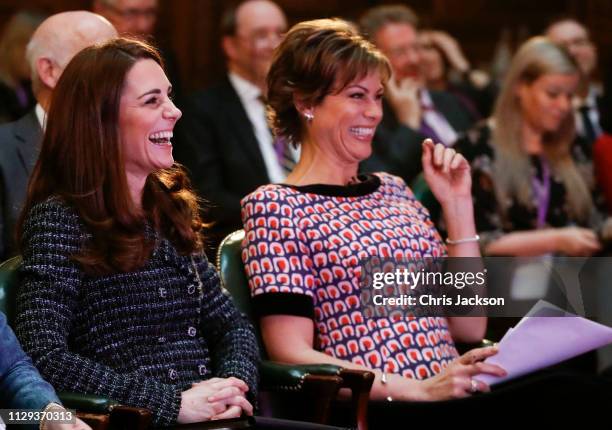 Catherine, Duchess of Cambridge and Kate Silverton attend a 'Mental Health In Education' conference at Mercers’ Hall on February 13, 2019 in London,...