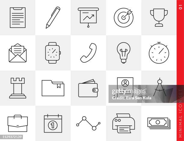 simple business line icon set - office printer stock illustrations