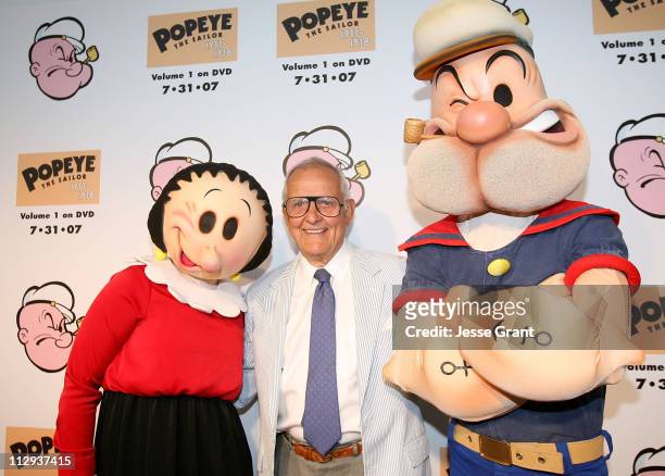 Cartoon characters olive Oyl and Popeye with actor Tom Hatten at The Popeye Volume One DVD Release at The Paley Center for Media on July 31, 2007 in...