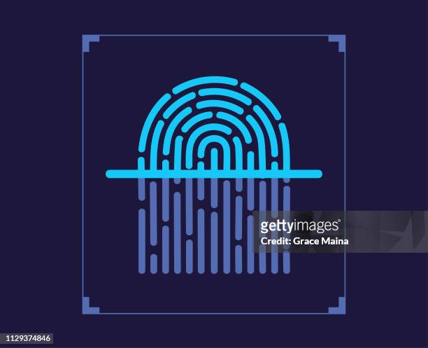 fingerabdruck-scanner scannen fingerabdruck - strafrechtliche ermittlungen stock-grafiken, -clipart, -cartoons und -symbole