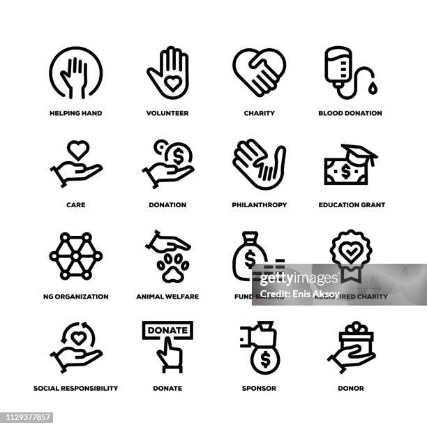 charity- und spendenlinien-ikonen - organspende stock-grafiken, -clipart, -cartoons und -symbole
