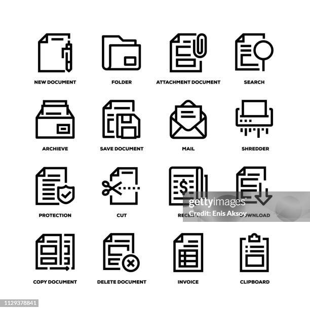 document line icons - document shredding stock illustrations