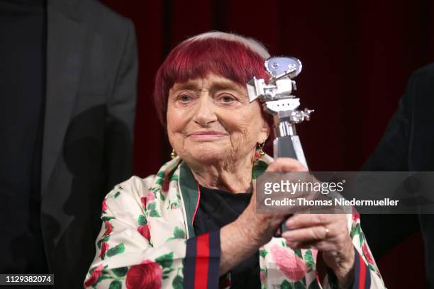 Director Agnes Varda on stage at the Berlinale Camera award ceremony during the 69th Berlinale International Film Festival Berlin at Berlinale Palace...