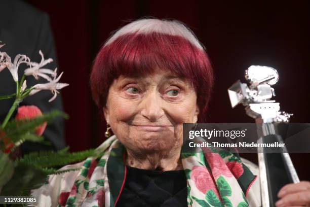 Director Agnes Varda on stage at the Berlinale Camera award ceremony during the 69th Berlinale International Film Festival Berlin at Berlinale Palace...