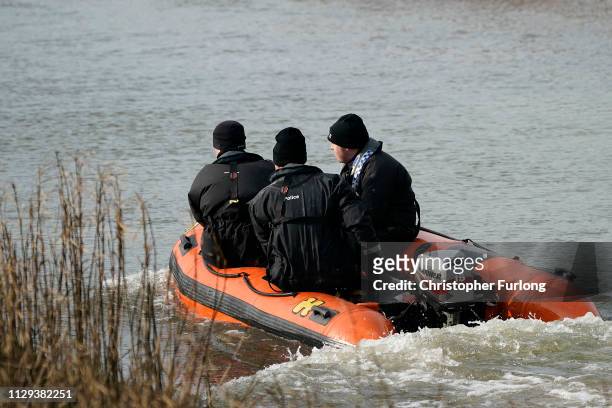 Police officers search the the River Hull next to Oak Road Park in Hull near to the home of missing 21-year-old student Libby Squire on February 13,...