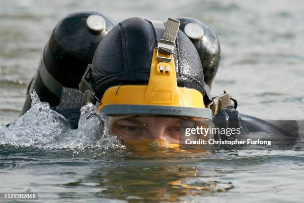 Police divers search the lake in Oak Road Park in Hull near to the home of missing 21-year-old student Libby Squire on February 13, 2019 in Hull,...