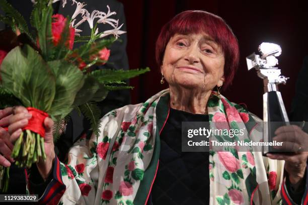 Director Agnes Varda on stage at the Berlinale Camera award ceremony during the 69th Berlinale International Film Festival Berlin at Berlinale Palace...