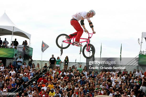 Anthony Napolitan catches air during the Dirt Bike Competition on day three of the AST Dew Tour event in Orlando, Florida, Saturday, October 20, 2007.