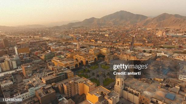 oil paint panoramic aerial view of lima, peru plaza de armas - peru stock pictures, royalty-free photos & images