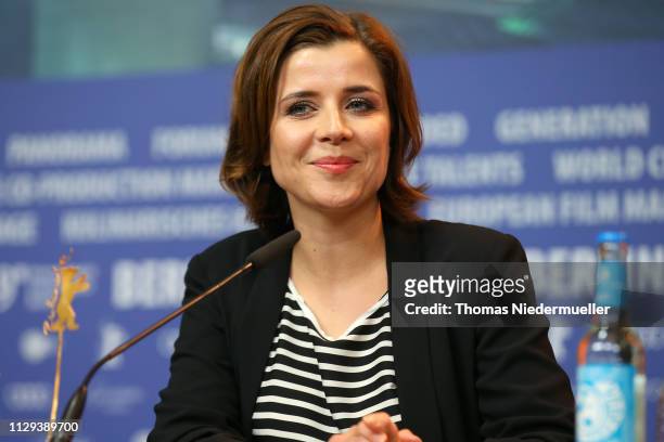 Eva-Maria Lemke attends the "The Breath" press conference during the 69th Berlinale International Film Festival Berlin at Grand Hyatt Hotel on...