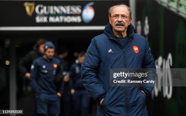 Dublin , Ireland - 9 March 2019; Head coach Jacques Brunel during the France Rugby captain's run at the Aviva Stadium in Dublin.