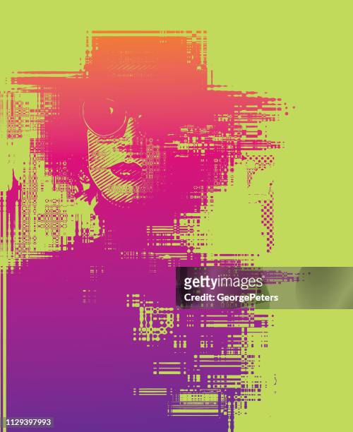glitch technique portrait of a young woman with cool attitude - double exposure portrait stock illustrations