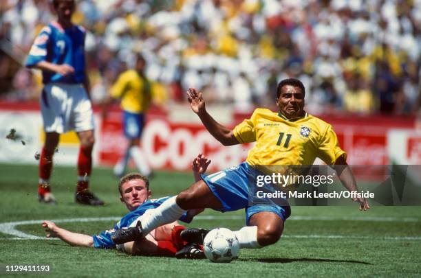 June 1994, FIFA World Cup, Stanford Stadium, Brazil v Russia, Romario of Brazil is fouled in the box by Vladislav Ternavsky of Russia.