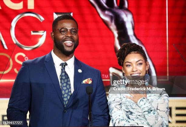 Winston Duke and Logan Browning announce the NAACP Image Awards Nominations during the TV One/CleoTV segment of the 2019 Winter Television Critics...