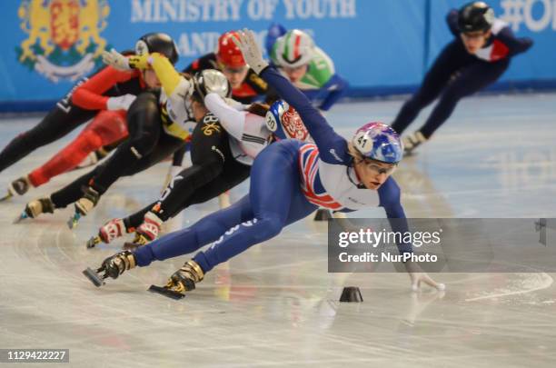 Elise Christie of Great Britain competes during the women's 500m heats at Arena Armeec in Sofia, Bulgaria on March 9, 2019. The best on the planet...