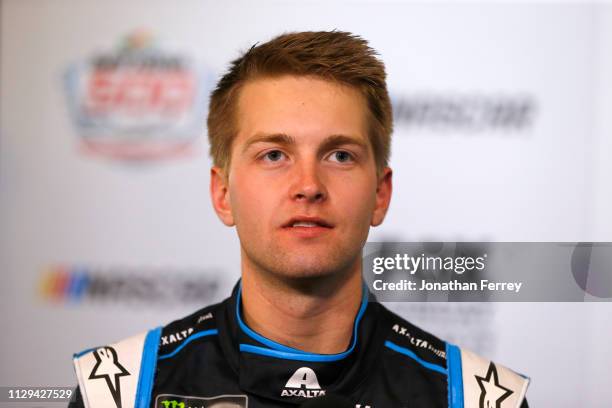 William Byron speaks to the media during the Monster Energy NASCAR Cup Series 61st Annual Daytona 500 Media Day at Daytona International Speedway on...