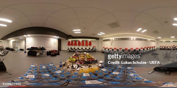General view inside the dressing room of Real Madrid prior to the UEFA Champions League Round of 16 First Leg match between Ajax and Real Madrid at...