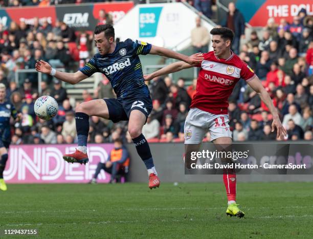 Bristol City's Callum O'Dowda battles with Leeds United's Jack Harrison during the Sky Bet Championship match between Bristol City and Leeds United...