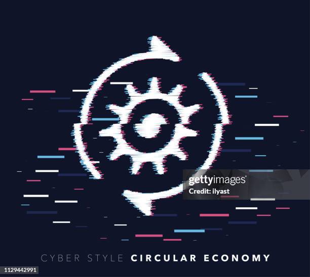 circular economy glitch effect vector icon illustration - static stock illustrations
