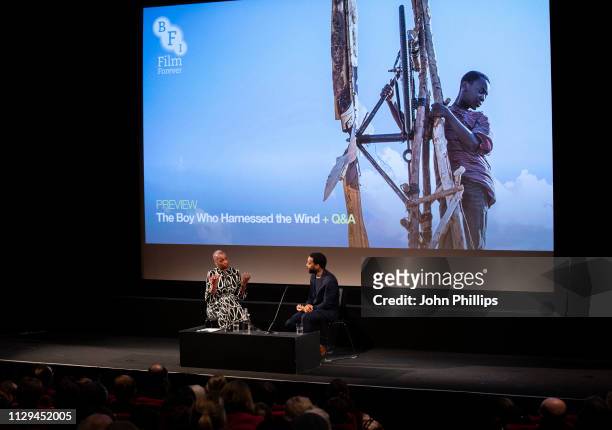 Gaylene Gould, BFI Head of Cinema and Events and Chiwetel Ejiofor attend a preview screening of "The Boy Who Harnessed The Wind" at BFI Southbank on...