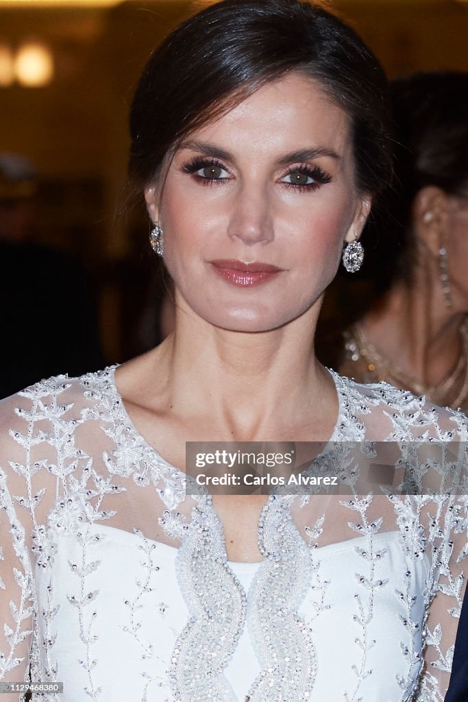 Queen Letizia of Spain attends a Gala dinner at the Royal Palace on ...
