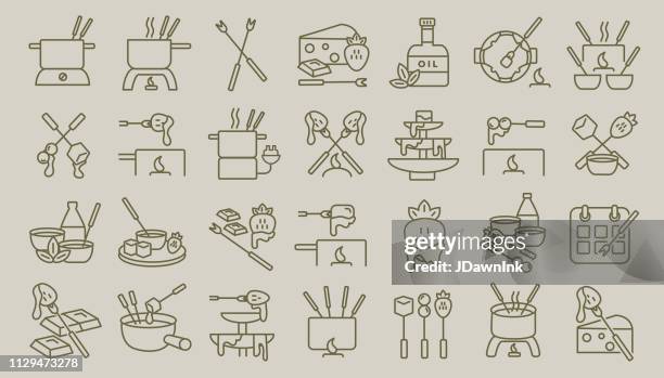 fondue flat simple outline line art design icon set - fondue icon stock illustrations